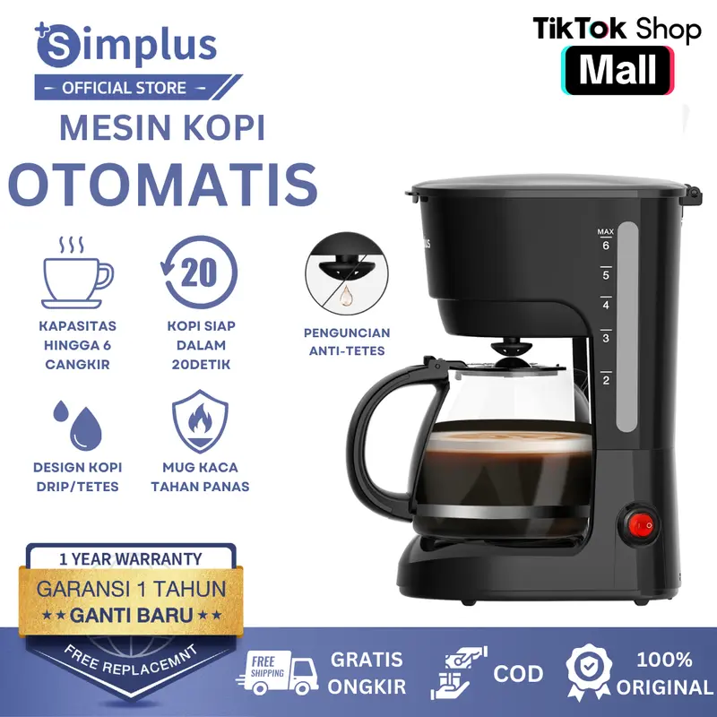 【SUPER PROMO 】SIMPLUS Mesin Kopi Drip Otomatis 750ml /Americano/Vietnam Drip/ Coffee Maker Serbaguna KFJH011 1