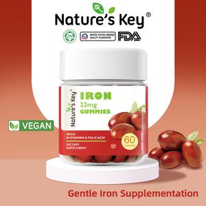 Nature’s Key Halal Iron Gummies Anemia & Iron Supplement - 22mg Iron as Ferric Pyrophosphate with Vitamin B6, B12, and Red Beetroot Powder - Dietary, Healthcare   gummies