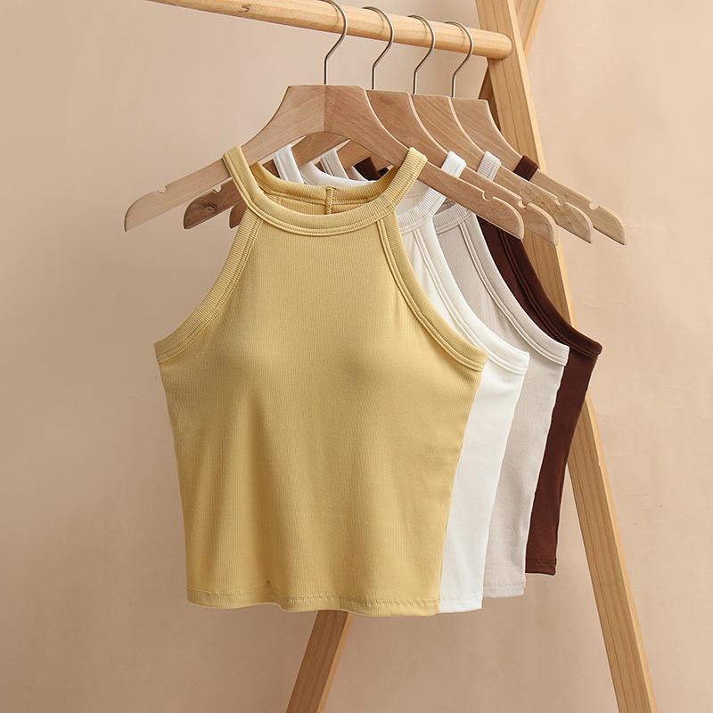 Áo Yếm Nữ, Có Đệm Ngực, Thể Thao Và Yoga, Áo Ba Lỗ Cổ Yếm Áo Vest Lưng Đẹp, Áo Ống Không Tay SS24