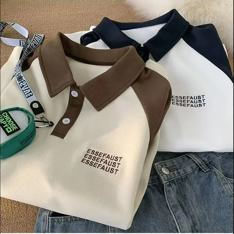 Kaos Polo ESSEFAUST Big Size (S--6XL) Cowok Cewek Unisex Pria Baju Distro Wanita Pendek Abu Kain Keren Katun Motif Bordir Panjang T-Shirt  Navy Hitam Sablon 3