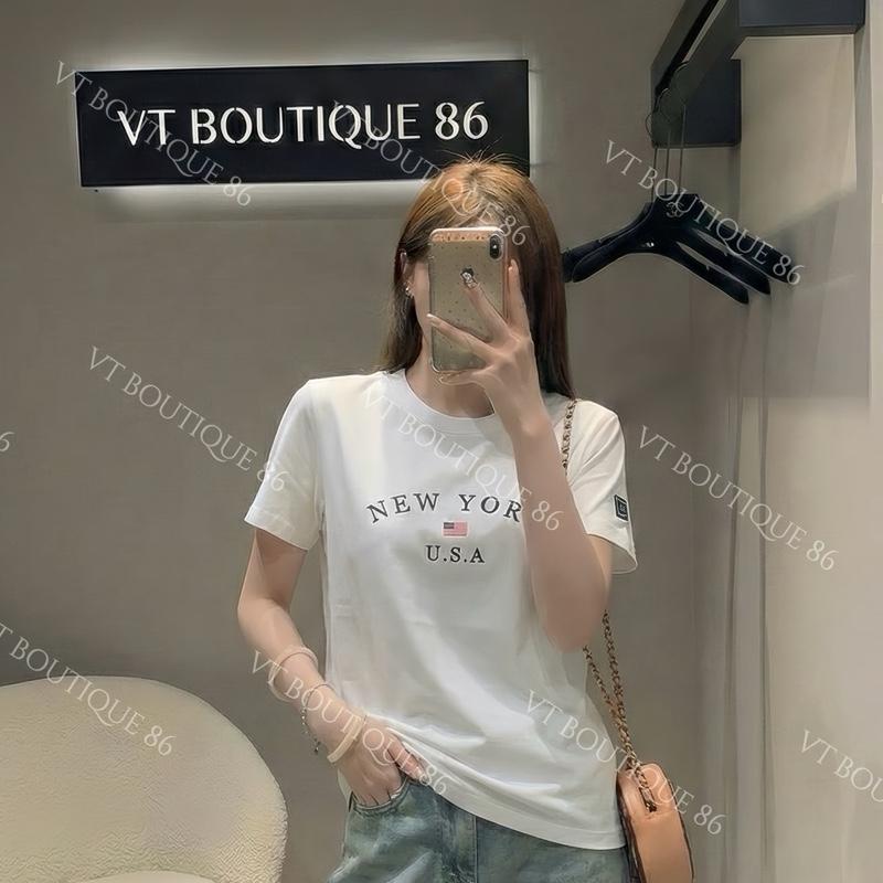 Phom Vừa Áo Thun Nữ THÊU chữ New York Cotton Mềm Mịn Cao Cấp Basic Freesize 40 - 62kg Tùy Chiều Cao