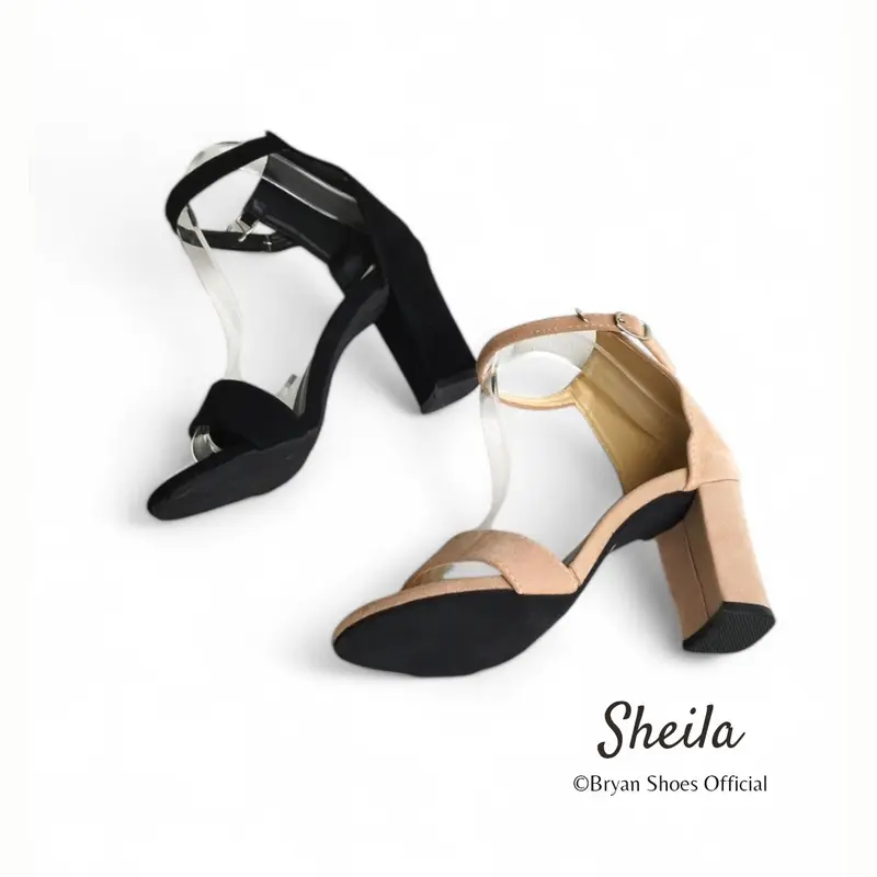 Sheila High Heels – Sepatu Sandal Hak Tahu 9cm Wanita | High Cutting Tumit | Elegan & Nyaman | Size 36-43 Wisuda Hitam Krem - Black Shoes Perempuan, Cewek jumbo 41 42 8