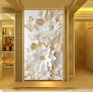 Wallpaper Stiker Bunga Putih, Stiker Bunga Terlaris, Stiker Dinding Ruang Tamu Bunga Putih Emas