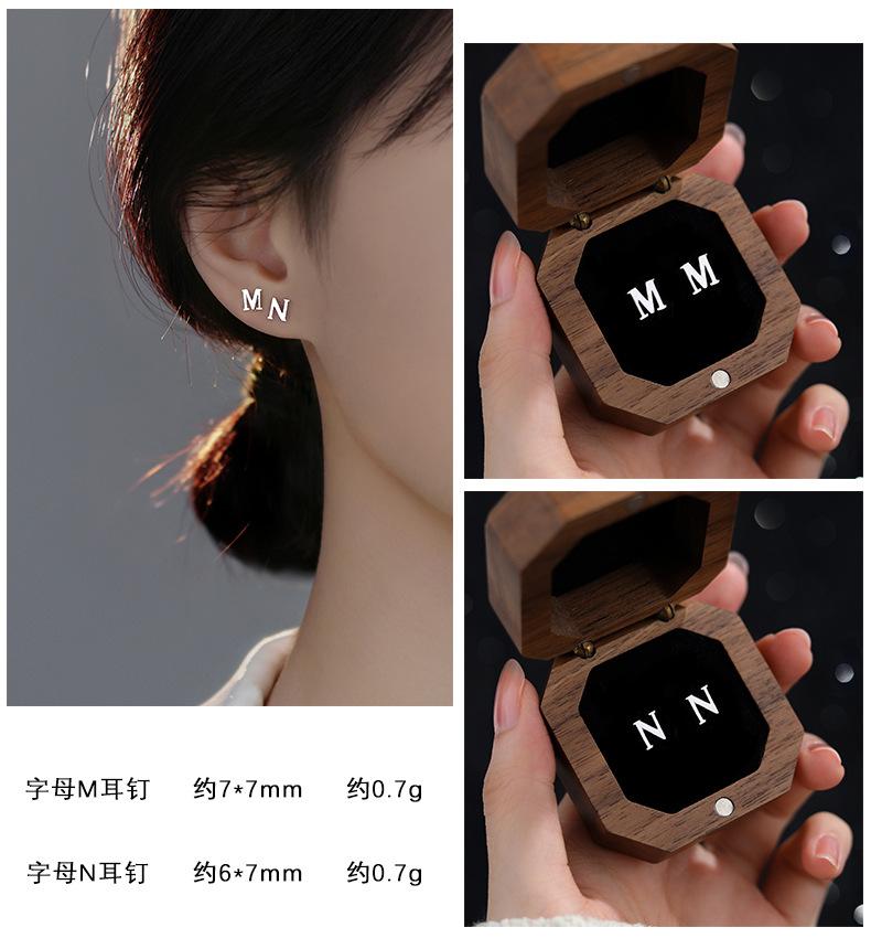 Product Introduction of Cute 925 Sterling Solid Silver Alphabet Stud Tiny Initial letter Earrings Jewellery A-Z 10