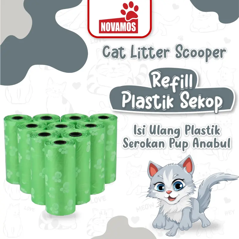 Refill Novamos Plastik Sekop Kotoran Kucing dan Anjing ( 1 gulung isi 15 pcs kantong ) Poop Bag Refill Kantong Plastik Sampah Popok 2