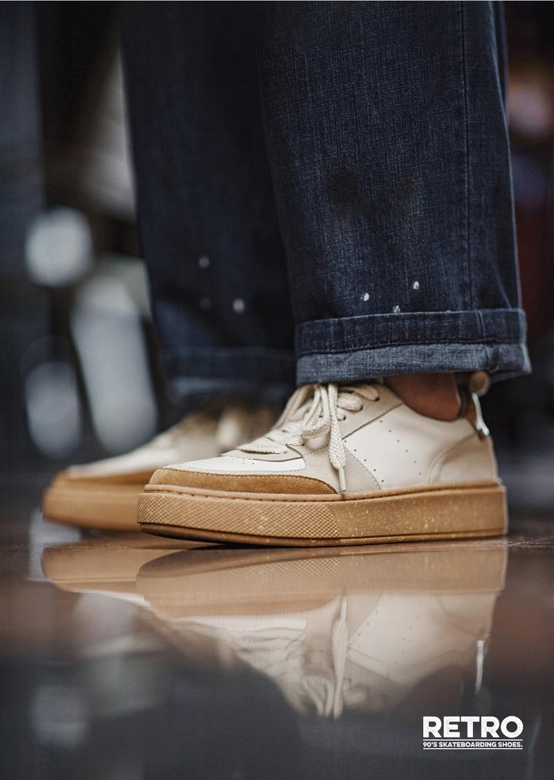 Product Introduction of Maden Casual Breathable Skateboard Shoes Men's Retro Low Top Shoes Thick Bottom Leather Patchwork White Shoes for Men 33