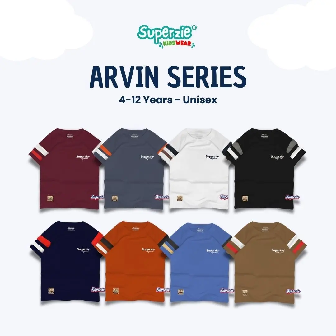 Superzie Kaos anak laki-laki distro Polos Garis strip Motif Spz Tulisan katun 30s ARVIN SERIES Kids