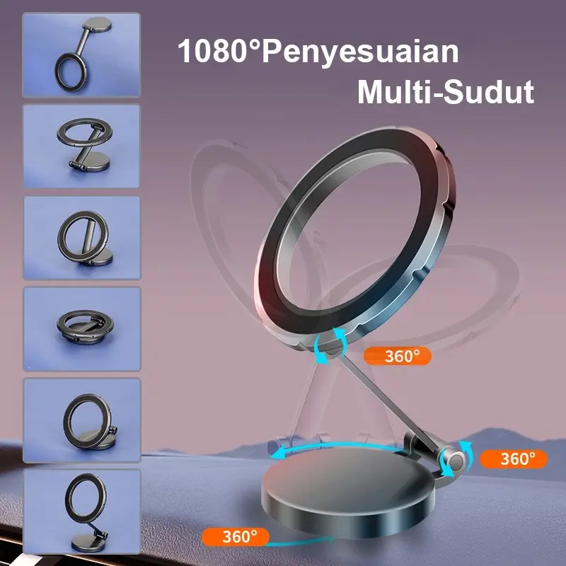 Fold Magnet Car Holder 360° Rotation Bisa Dilipat Magsafe Car Phone Holder / Universal Holder Hp Mobil Magnetic Bekerja Dengan Semua Ponsel - DH 802 5