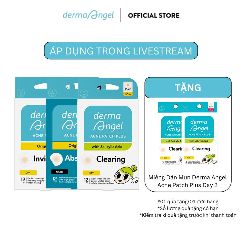 Combo 3 Miếng Dán Mụn - Derma Angel Acne Patch Day 12, Night 12, Salicylic Acid Day 12