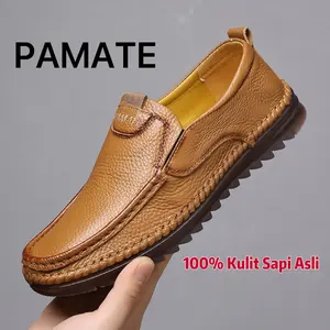 [100% Kulit Sapi Asli]Sepatu Kulit Pria Kerja Keren Hitam Anti Selip Outdoor dengan Desain Nyaman dan Tahan Lama[PAMATE]