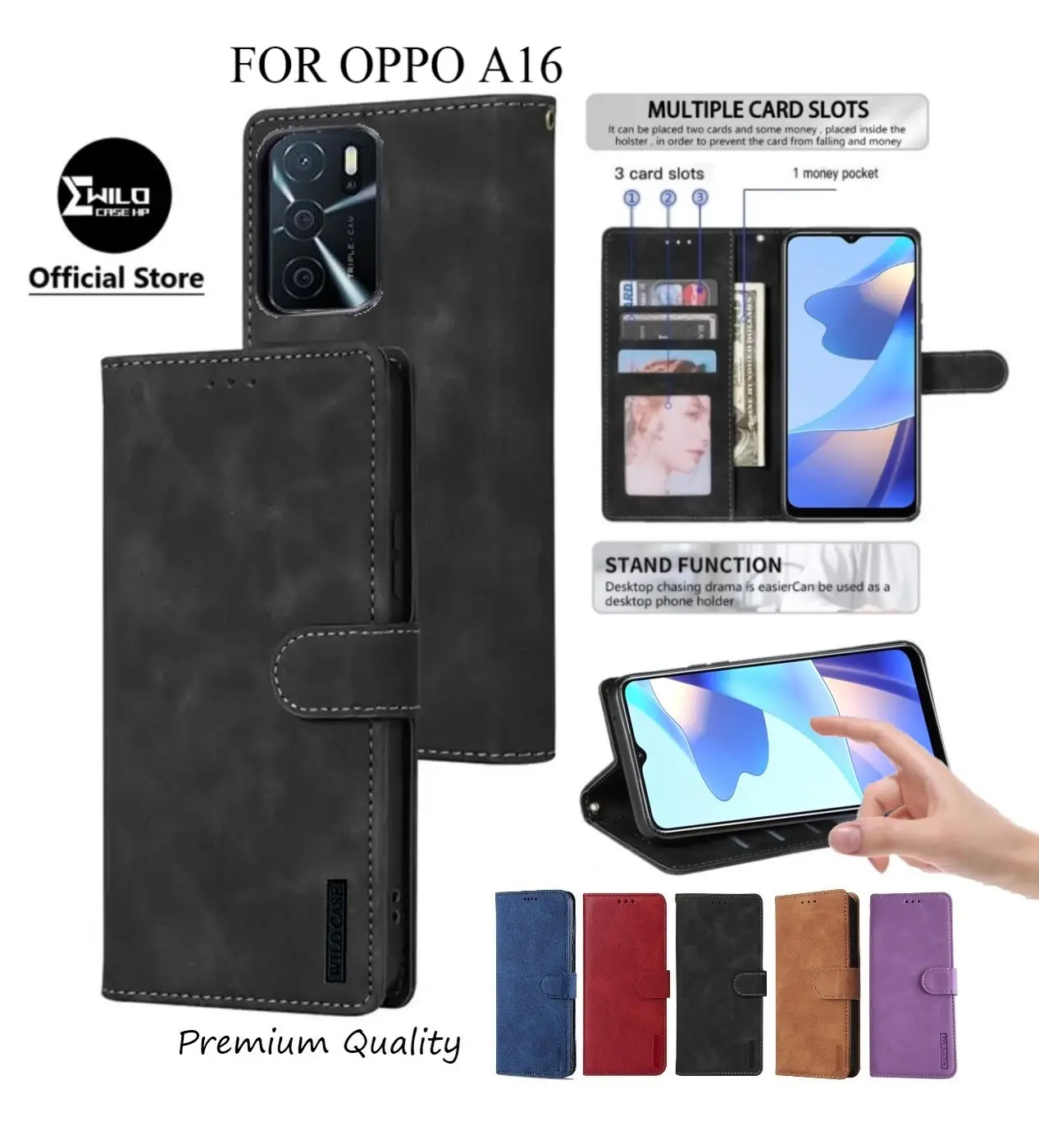 FLIP CASE OPPO A16 FLIP LEATHER CASE PREMIUM-FLIP WALLET CASE KULIT CASING HP DOMPET TPU