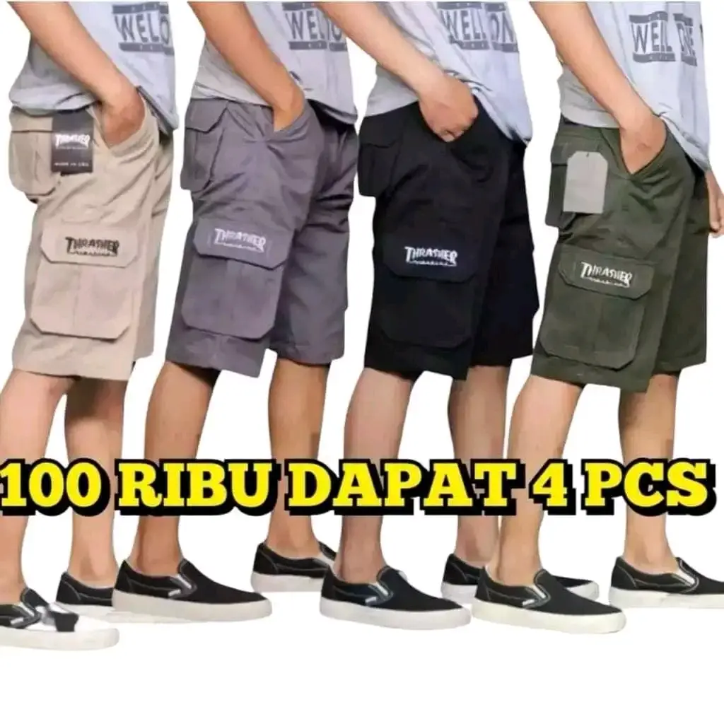 100RB DAPAT 4PCS CELANA CARGO PENDEK PRIA DEWASA PINGGANG ELASTIS
