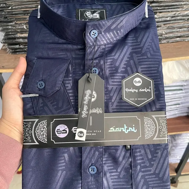 Galery Santri Baju Kemko Melayu Kemeja Koko Muslim Pria Bahan Spun Embos Premium Motif Polos Lengan Panjang Model Terbaru 6