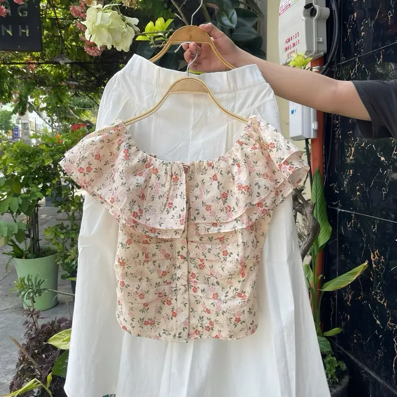 Áo xô ren 2 lớp phom ôm body nhẹ tôn dáng sau áo có thun nhẹ_bẹt vai hoặc cổ bình thường freesize HÀNG QUANG CHÂU CHO NỮ