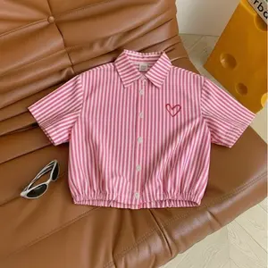 Atasan Kemeja Anak Katun Salur Tangan Pendek Anak Perempuan Usia 6-14 Tahun - Baju Atasan Anak kekinian Crop Top