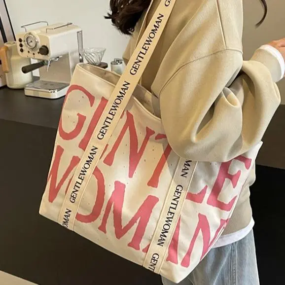 Gentlewoman Large Capacity Canvas Bag Zipper Tote Bag Fashion Bag for Women