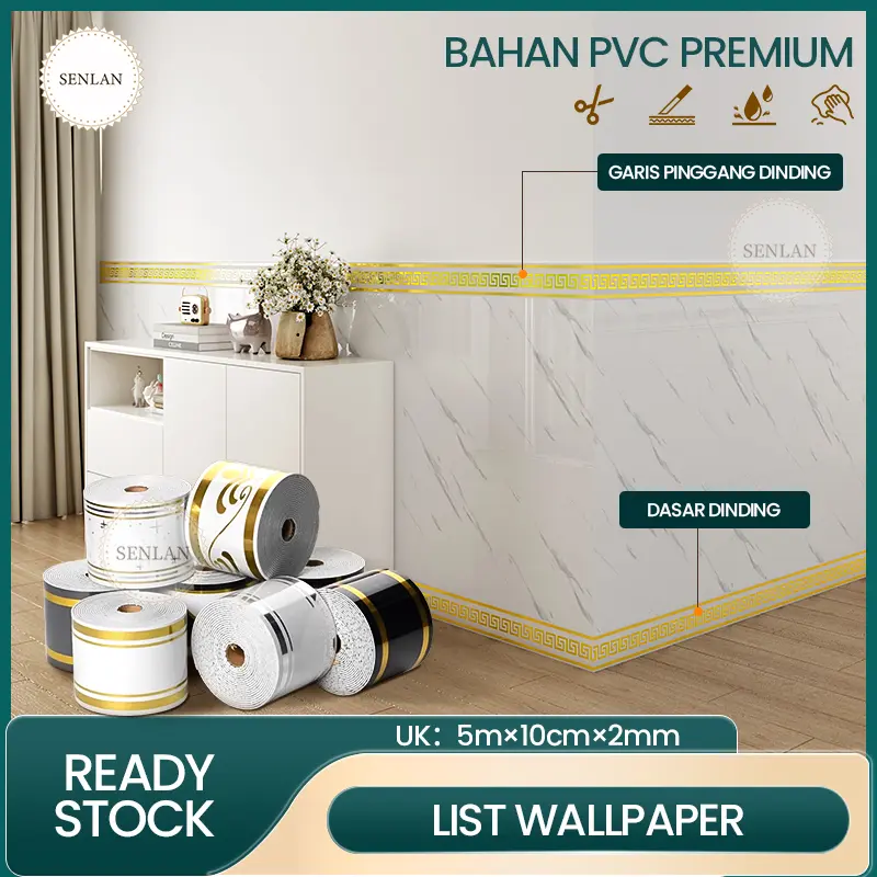 List Wallpaper UK: 5m x 10cm x 2mm Bahan PVC Premium – Tahan Lama Anti Air & Gampang Dibersihkan