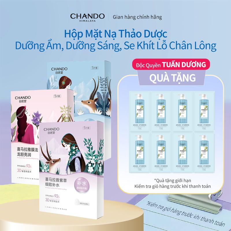[TUẤN DƯƠNG] Hộp Mặt Nạ Thảo Dược Giúp Dưỡng Ẩm, Dưỡng sáng, Se khít lỗ chân lông CHANDO Himalaya 5 miếng x 26ml Chứa Hyaluronic Acid