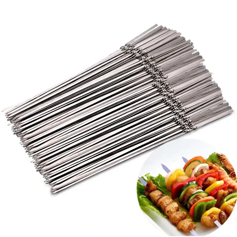 Tusuk Sate Stainless Steel BBQ Skewers Reusable 32.5cm 100PCS