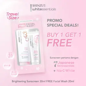 Shinzui Whitessentials Skincare Brightening Serum Sunscreen SPF 35 PA+++ 30 ml FREE Facial Wash 20ml - Niacinamide Mencerahkan Wajah - skincare