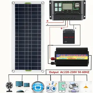 220V Solar Power System 30W Solar Panel Battery Charger 1000W 220W Inverter USB Kit Complete Controller 220V Home Grid Camping