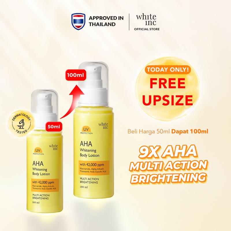 [100ml] WHITE INC AHA Body Lotion to Whitening & Moisturising | Hand Body Lotion Pencerah Mencerahkan Melembabkan Sebagai Body Booster |  Arbutin, Glycolic, Niacinamide 0
