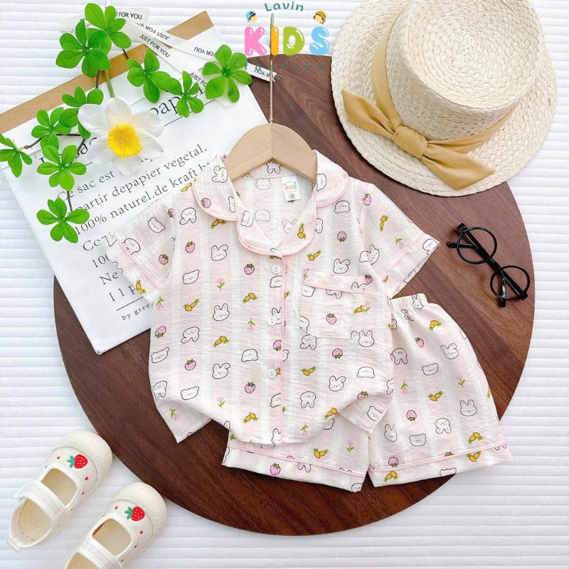 Bộ Pijama đùi vải cotton Hàn cho bé gái Lavin Kids 5-20kg mềm mại thoáng mát ít co rút