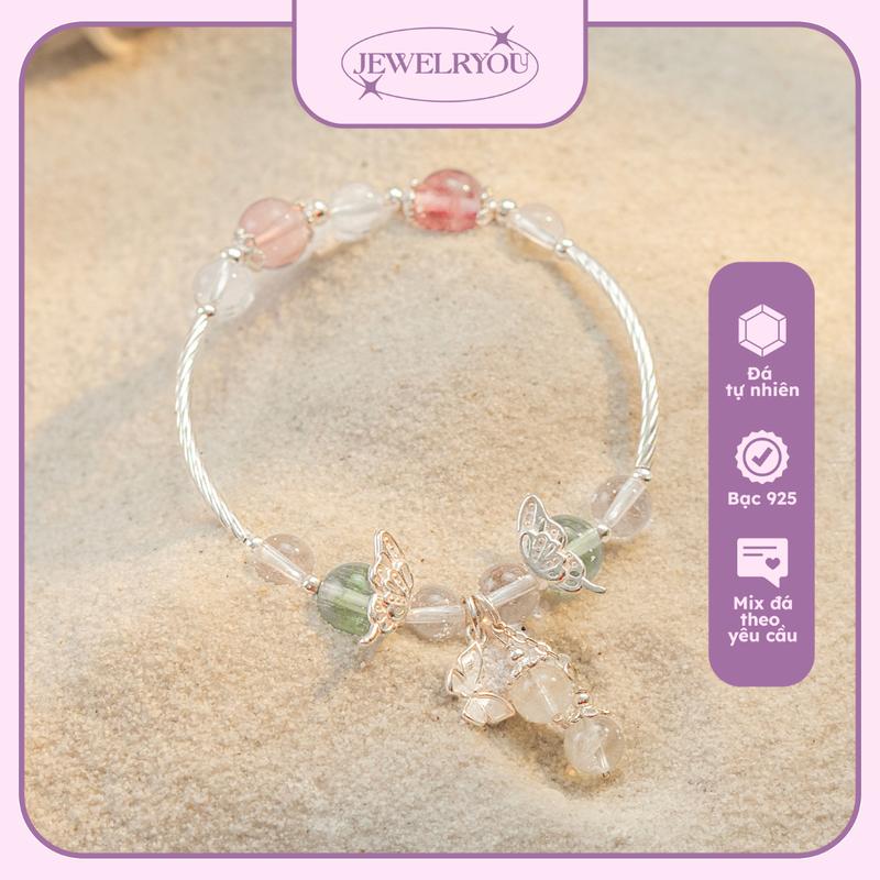 Vòng tay bạc nữ HAZEL - JEWELRYOU - Vòng tay đá phong thủy mix Charm bạc 925 - Lắc bạc nữ đá năng lượng chính hãng Jew143