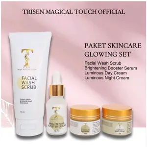 Trisen Magical Touch Official TMT Skincare Glowing Set - Facial Wash Scrub, Brightening Booster Serum, Luminous Day Cream & Night Cream