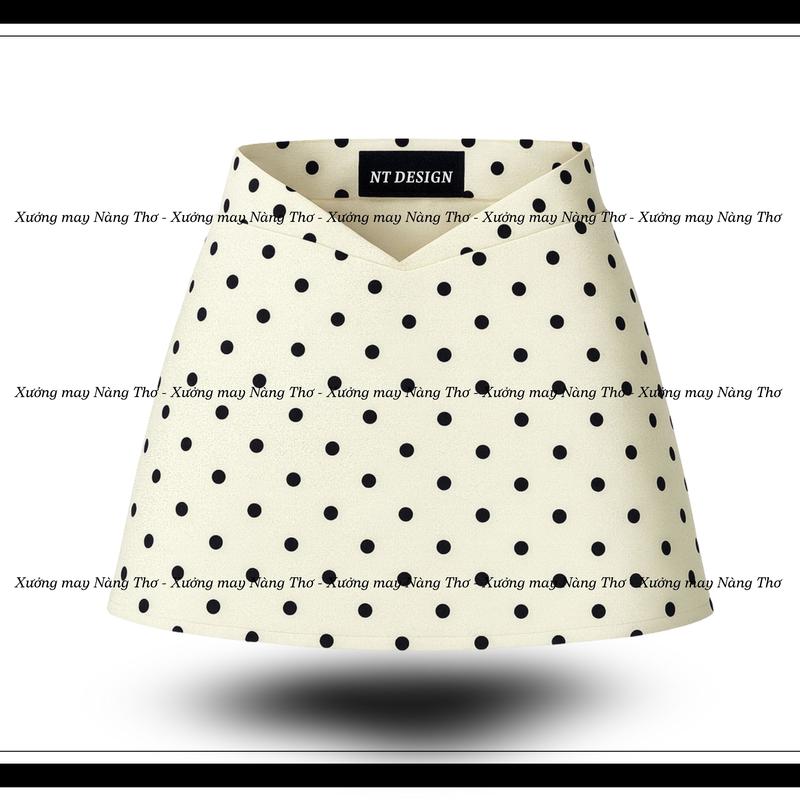 906 Quần Váy Cạp Trễ Y2K Họa Tiết Chấm Bi To Chất Đũi Linen