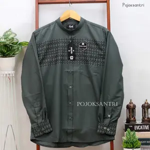 Pojoksantri Baju Kemeja Pria Sanghai Lengan Panjang Kombinasi Salur Katun Madinah Distro Cowok Hitam Dewasa Slimfit Putih Keren untuk Kerja & Casual