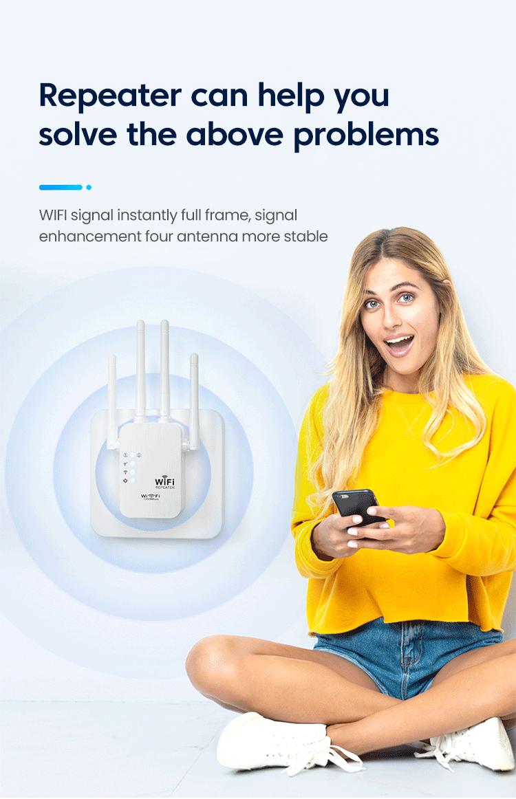 Product Introduction of 300Mbps WiFi Repeater EU Plugs Dual-Band Network Amplifier WPS Router Wireless Signal Wi Fi Booster Communication Extender 2