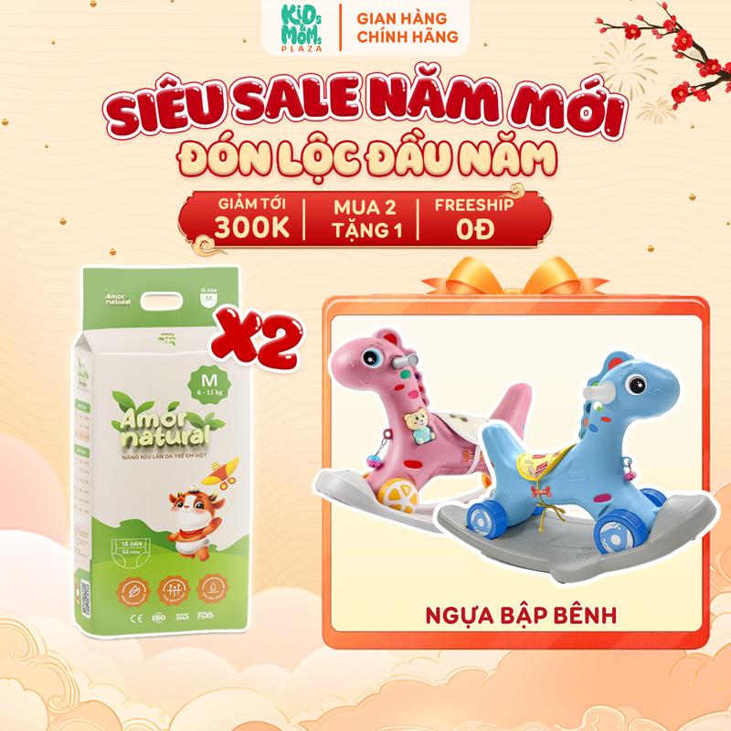   2A   TẶNG NGỰA BẬP BÊNH  COMBO 2 BỊCH tã bỉm quần dán Amor Natural mỏng mát ngừa hăm bí size NB tới 4XL 