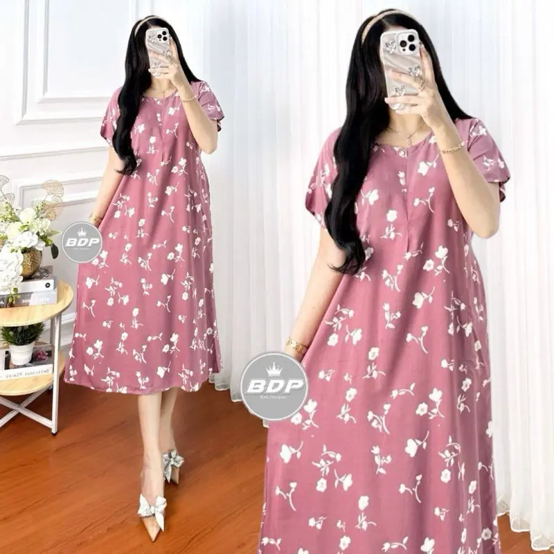 Daster Rayon Lengan Pendek Busui Resleting Depan Ld 110 Daster Remaja Motif Terbaru Dres Panjang Wanita Bumil Kancing Baju Tidur Arab Renda 1