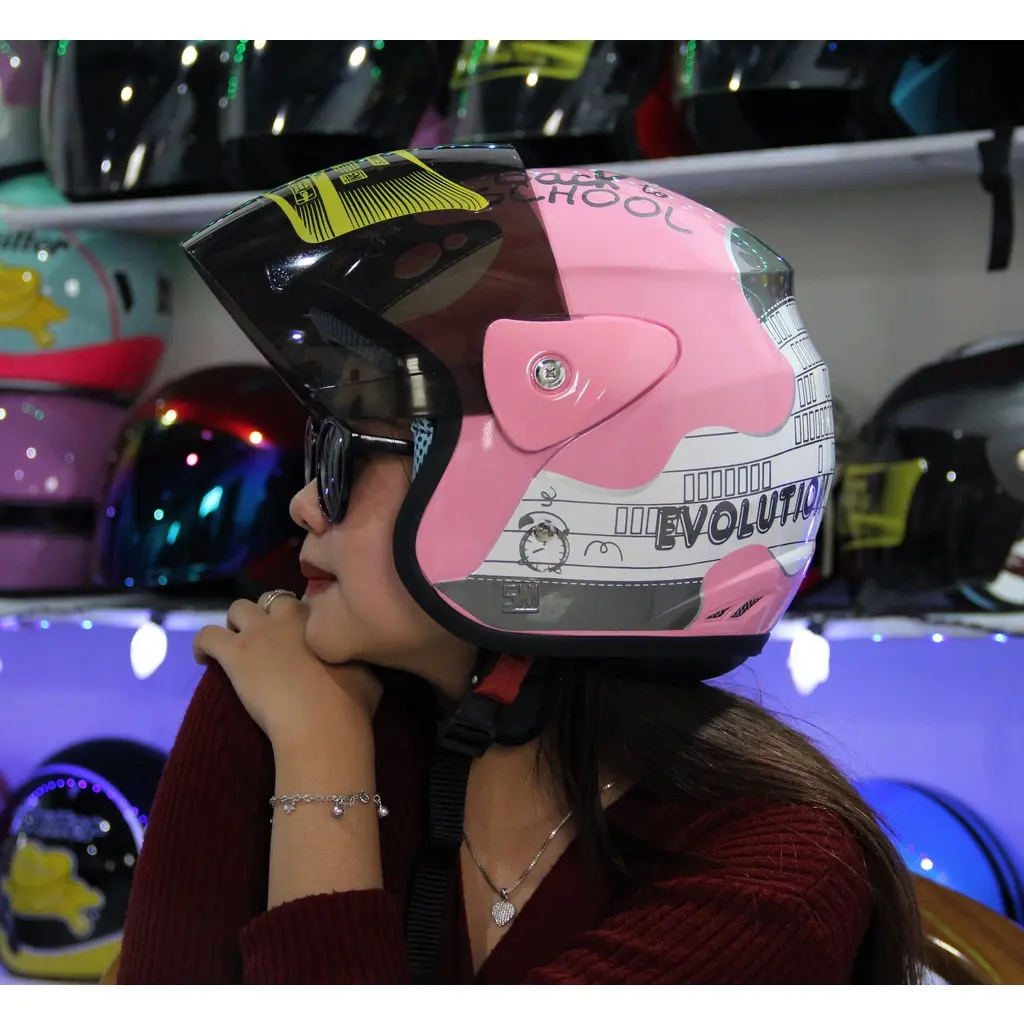 Helm Half Face Evo Note Motif Revolution Kekinian Terbaru Kaca Hitam Silver Pelangi Bisa COD