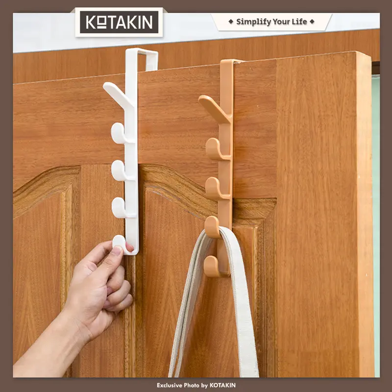 Gantungan Baju Belakang Pintu Cantolan 5 Kait Pakaian Topi Tanpa Paku Steel Cloth Hanger Multifungsi 1