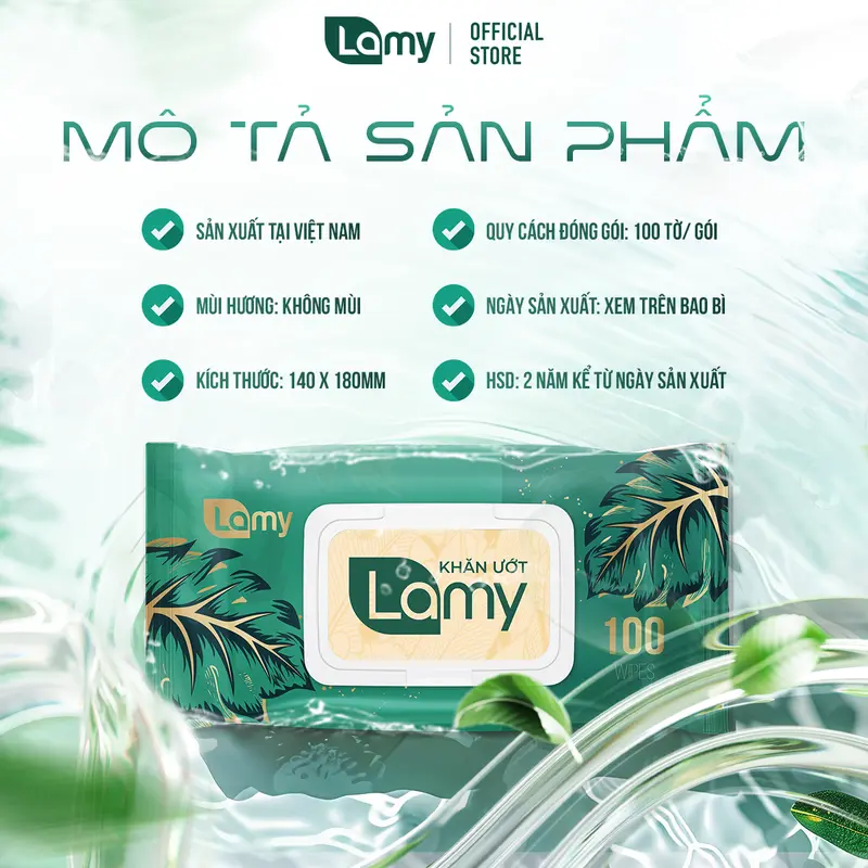 [LAMYAD] Khăn ướt LAMY - Thùng 10 gói x 100 tờ không cồn không mùi  không parabens an toàn cho bé 2