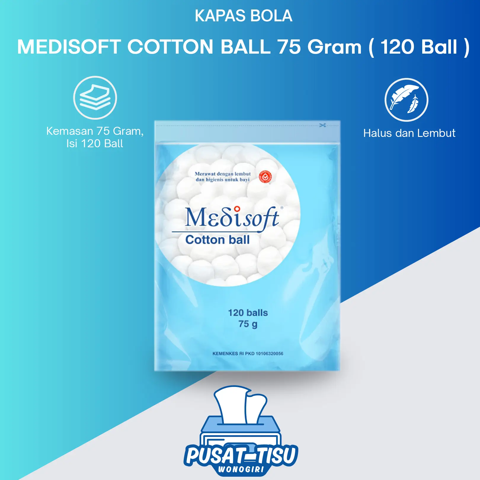 Kapas Medisoft Cotton Ball Baby Biru Isi 120 Ball - 75 Gram / Aman Untuk Bayi
