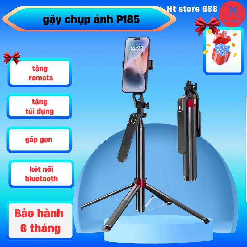 GẬY CHỤP ẢNH 4 CHÂN P185 KÈM BLUETOOTH CHỤP ẢNH TỪ XA- Hỗ Trợ Chụp Ảnh Quay Video.Vlong.Livestream .Chân Kéo Cao Tối Đa 1m8 Kem Selfie Phụ Kiện