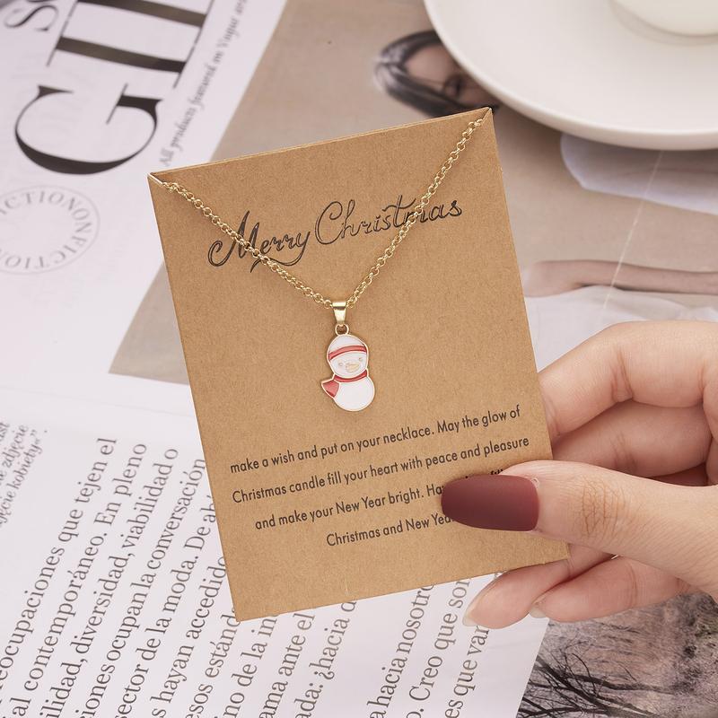 Product Introduction of Fashion Christmas Tree Christmas Snowman Christmas Wish Painting Oil Paper Card Necklace Female Accessories 24