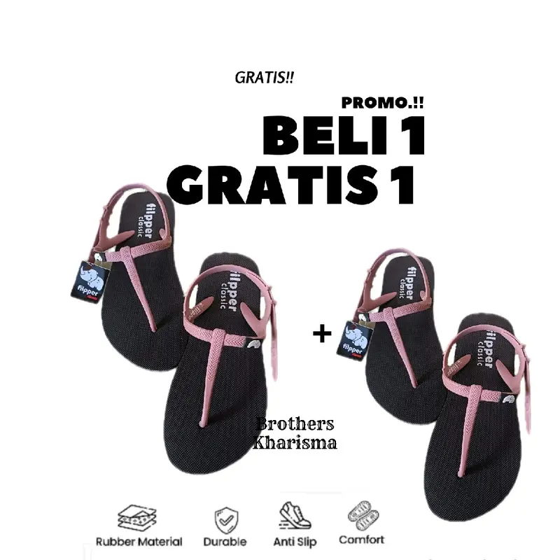 Sendal Karet Cewek Filpper Lentur Anti Slip Premium - Beli 1 Gratis 1 2