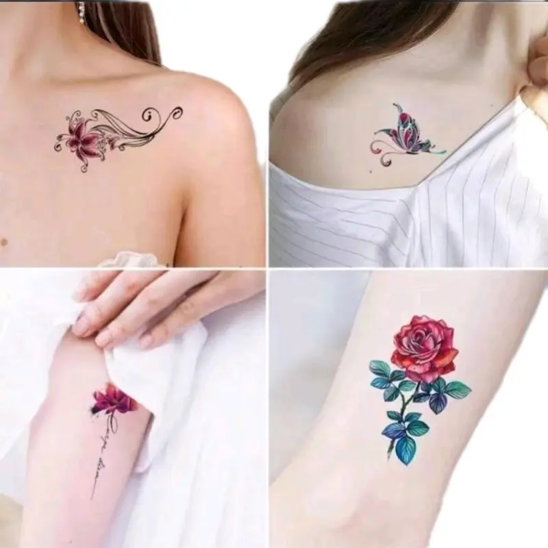 Sticker Stiker Tato Temporer Tubuh 10000 Dapat 5 Lembar Tahan Air Anti Air Sementara Tatto Wanita Temporary Kering Tatto Kupu Kupu Bunga Tulisan Aestethic 4