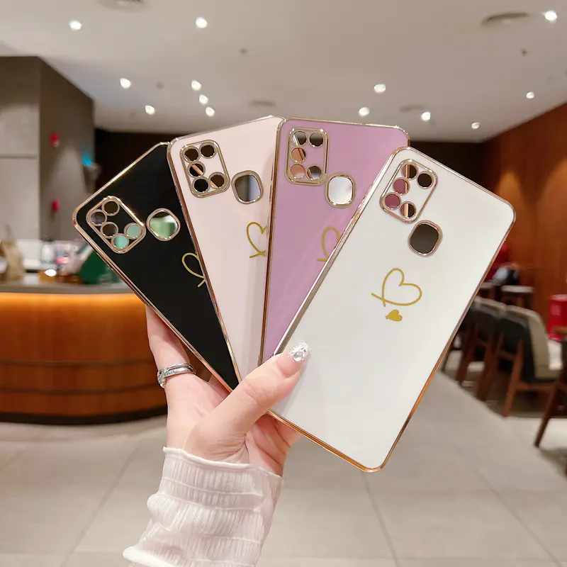 Compatible with Samsung Galaxy A21S Case,Love Heart Pattern Electroplated Design Soft TPU Shockproof Protective Phone Case Full Camera Lens Protection Cover 6