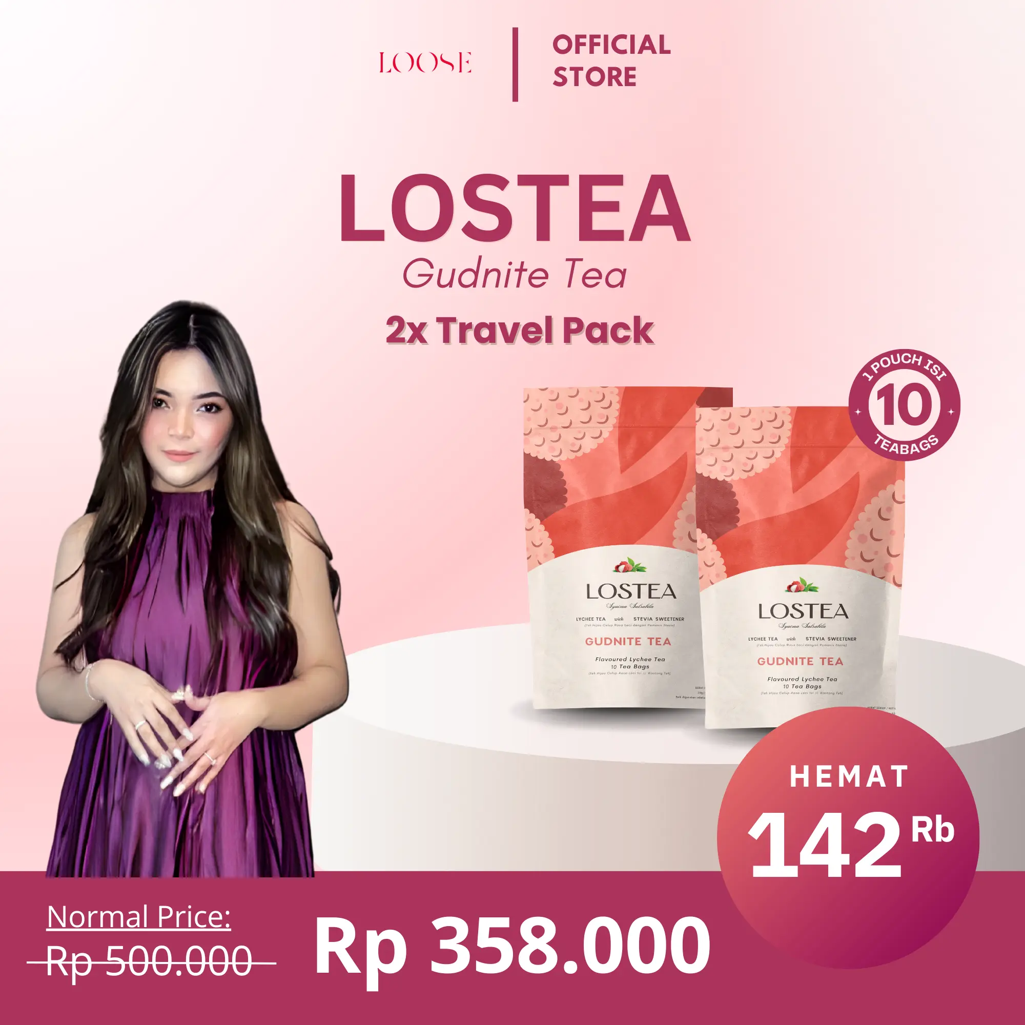 [DAPAT 2] Loose Beauty - Travel Pack 2 - LOSTEA x SYAIMA SALSABILA Premium Lychee Tea With Stevia Sweetener