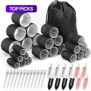 Juego de rizadores y pinzas para el cabello, 48 unids / set que incluye 24 rodillos y 24 pinzas, herramientas de peinado sin calor para cabello largo, medio y corto
