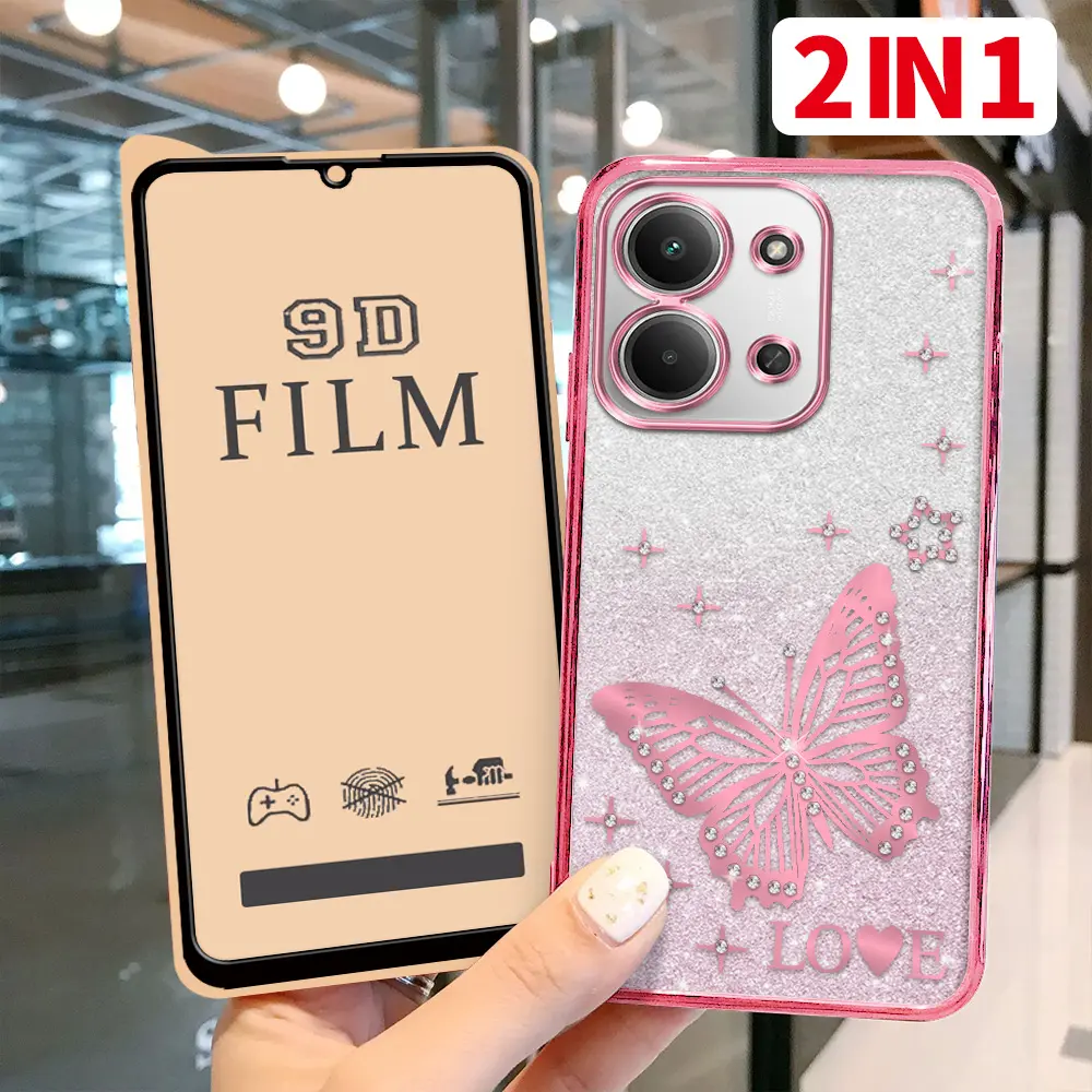 2 in 1 Casing untuk Redmi 15C 4G 5G Case Kupu -kupu bintang berlian imitasi dengan keramik anti gores - All in One Protection 4 Warna Cewek