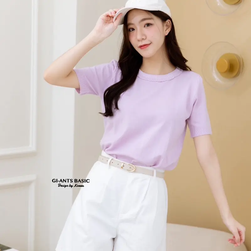 SA [ GC - LEHER VARIASI BUNGA POLOS]  Knitwear  Casual BAJU ATASAN WANITA BAHAN KNIT HALUS TEBAL TANGAN LENGAN PENDEK Baju Top 3