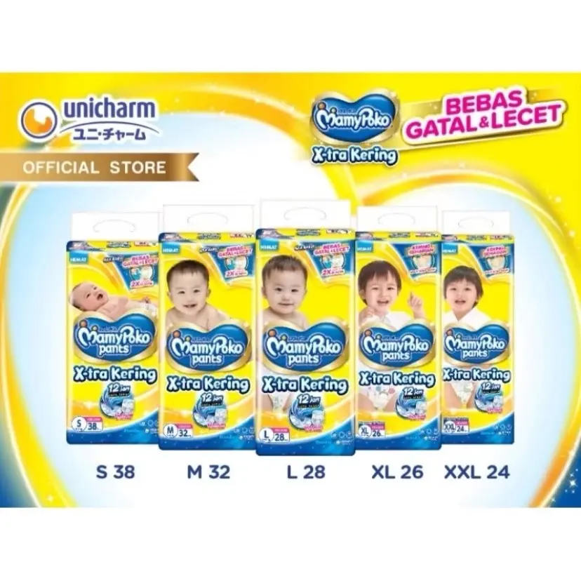 TERMURAHH!! MAMYPOKO PANTS XTRA KERING / PAMPERS TIPE CELANA /  S38 M32 L28 XL26 NB-S PEREKAT