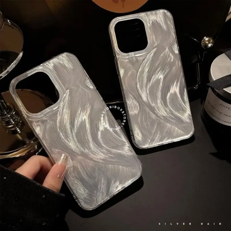New! Silver Feather Hologram Case Iphone - Hardcase/Casing Hp Compatible For Iphone 7 8plus Se 2020 X Xr 11 12 13 14 15 16 Plus Pro Promax RCI447 3