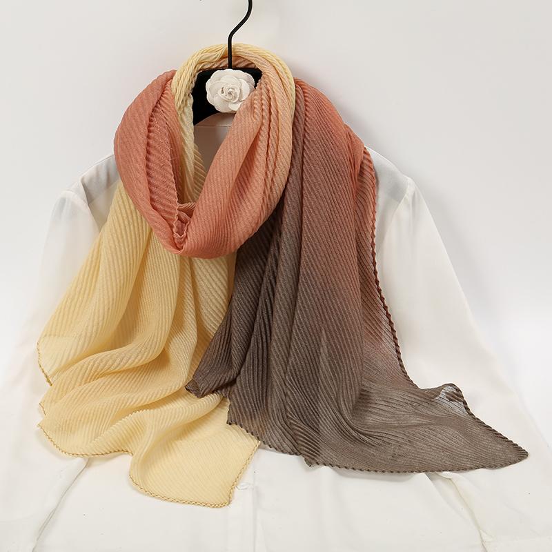 LAVEN Gradient Colors Cotton Voile Hijab Scarf Pleated Long Shawl Scarf ...
